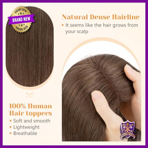 10 Inch Human Hair Topper for Thinning Hair, Handmade Lace Base with 3 Clips main image 4